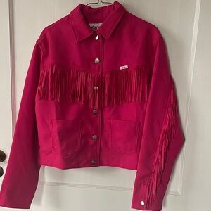 NWT Wrangler Women's Barbie Vibrant Pink Fringe Jean Jacket